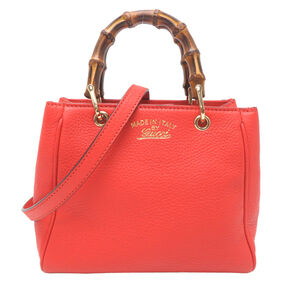 GUCCI Orange Leather Bamboo Bag